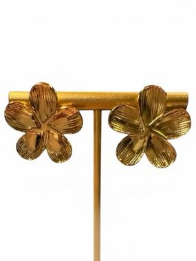 Stainless Steel Flower Earrings - Gold Tone